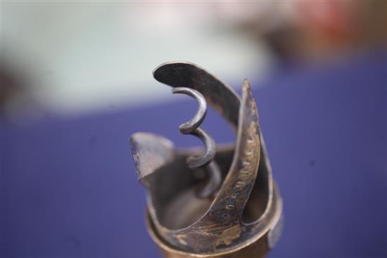 A Lunds Patent double helix ratchet corkscrew, 19th century, 18cm, closed